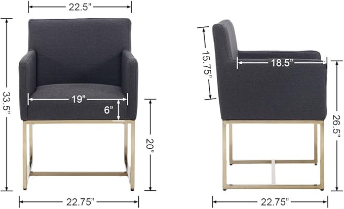 BESTANO Upholstered Dining Chairs with Armrest Set of 2 Mid Century Modern Accent Chairs Armchairs with Gold Metal Frame, Modern Kitchen & Dining Room Chairs, Charcoal