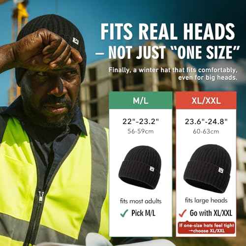 TOP-EX PolarWool¢â L/XL/XXL 100% Merino Wool Beanie Fleece Lined Hat Watch Cap for Cold Weather Winter Warm