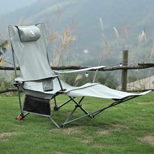 ARURU 2-in-1 Reclining Camping Chair, Portable Folding Beach Lounge Chair with Footrest & Adjustable Backrest, Comfortable...