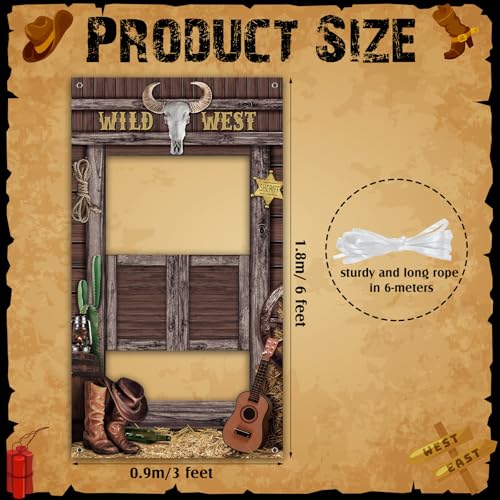 Blosssound Wild West Party Decorations Western Cowboy Photo Booth Prop West Themed Door Banner Rodeo Cowboy Backdrop Backg...