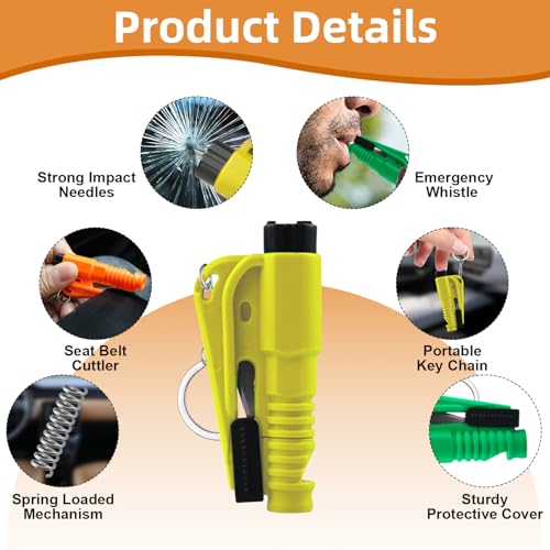JINRUITOP 16Pcs Car Window Breaker Key Chains, Portable 3 in 1 Glass Breaker/Seat Belt Cutter/Survival Whistle, Safety Eme...