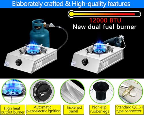 Horynar Propane Stove Single Burner Propane Stove 1 Burner 12,000 BTU Dual Fuel Auto Ignition with CSA Converter / QCC1 LP...