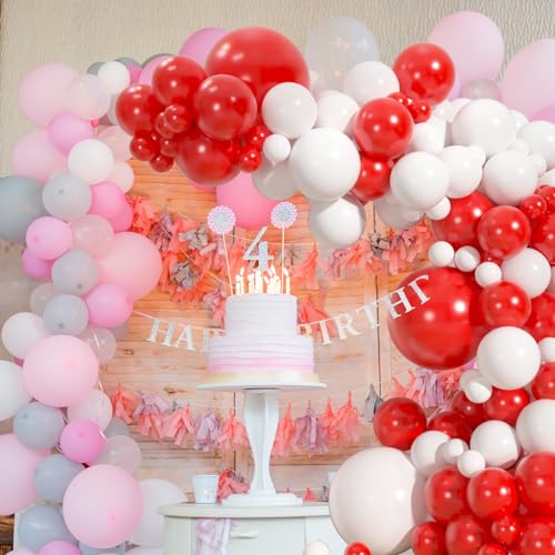 110pcs Red and White Balloons Garland Arch Kit, 18/12/10/5 Inch White Red Latex Balloons for Valentine’s Day, Christmas, N...