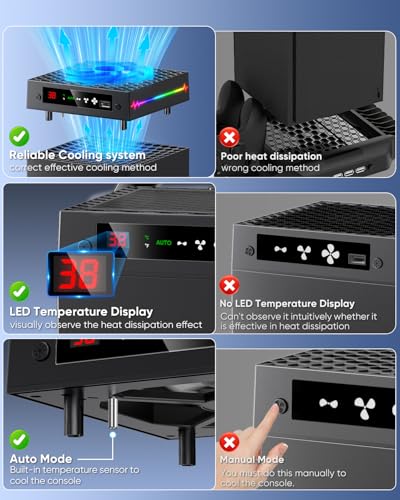 [LED Display] - Auto Cooling Fan for Xbox Series X with 9 RGB Light Modes, Cooling System Adjustable by Temperature with 4...