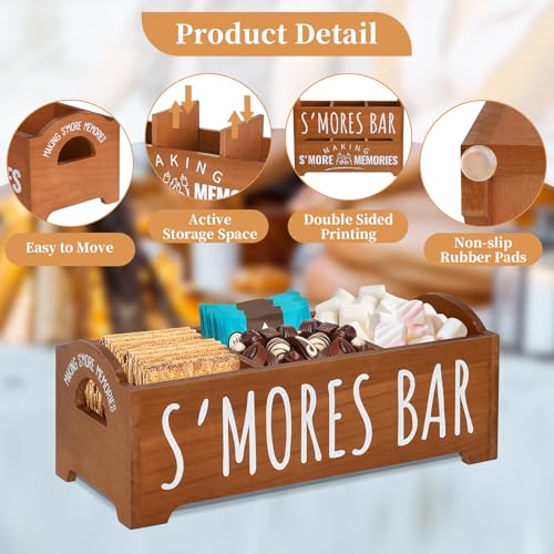 Smores Kit, S'Mores Station with 5 Extendable Marshmallow Roasting Sticks, Farmhouse Smores Caddy with Handles, Wood Smore...