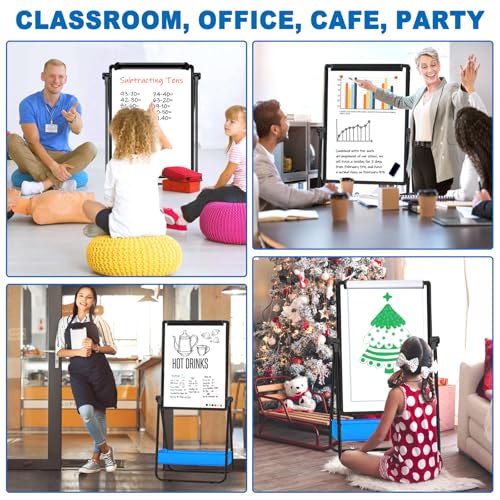 Dry Erase White Board with Stand Double Sided 28"X20" Magnetic U Standing Easel Whiteboard, Height Adjustable & 360° Rotat...
