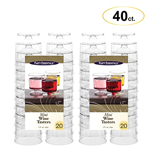Party Essentials Disposable Plastic 2-Ounce Mini Stemware Glasses, for Wine Tastings, Small Portions, Food Samples, Condim...