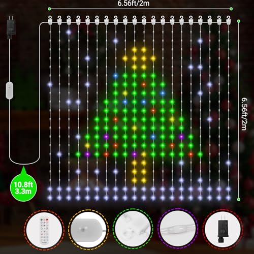 CoziTech Smart Curtain Lights 400 LED, Color Changing LED Curtains Light 6.6 * 6.6 FT, DIY Fairy String Light Curtain for ...