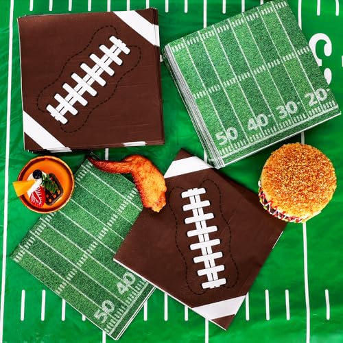 QZYL Football Party Decorations Serve 24, 99 Pcs Football Party Supplies, Disposable Football Dinner Plates Football Desse...