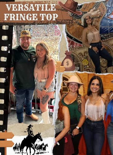 Womens Western Cowgirl Fringe Top - Country Concert Outfits Festival Tassel Hem Boho Rodeo Camisole Rave Tank Shirt