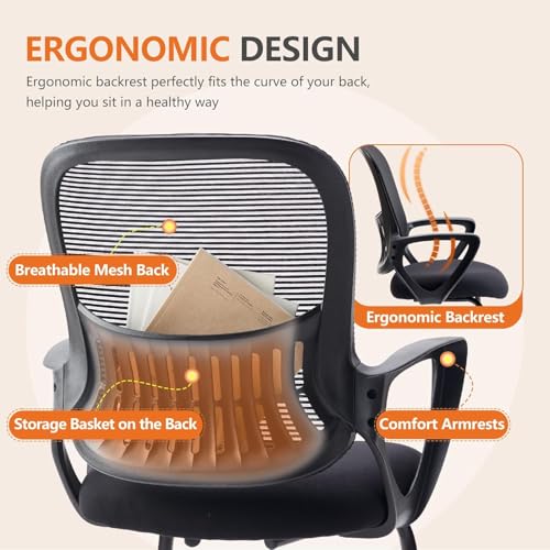Sweetcrispy Reception Guest Chair Set of 1, Stationary Non Rolling Mesh Mid Back Computer Office Desk with Lumbar Support ...