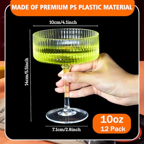 10OZ Plastic Martini Glasses, Set Of 12 - Shatterproof&Reusable Cocktail Glasses With Classic Design, Perfect For Home Us...