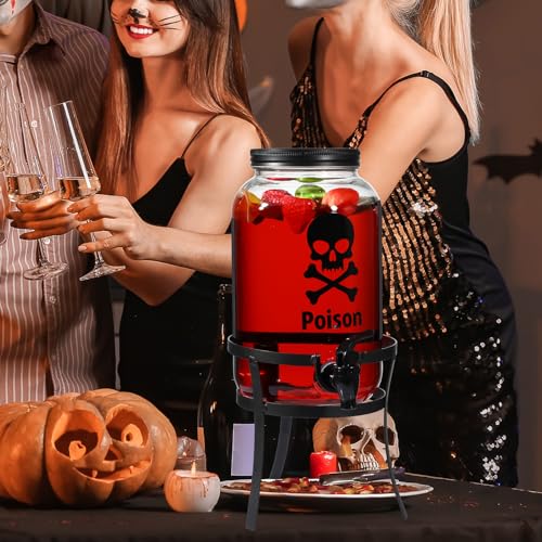 FillTouch 1 Gallon Glass Beverage Dispenser with Metal Stand Stainless Steel Spigot Outdoor Drink Dispenser Glass Drink Co...
