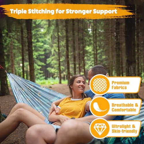 NATUREFUN Ultra-Light Travel Camping Hammock | 300kg Load Capacity,Breathable,Quick-Drying | 2 x Premium Carabiners,2 x Ny...