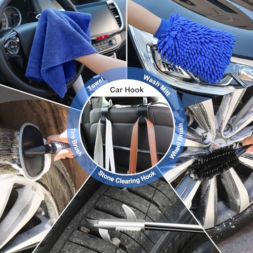 AUTODECO 42Pcs Car Wash Detailing Kit Cleaning Set with Foam Gun Sprayer, Long-Handle Brush, Collapsible Bucket, Large Was...