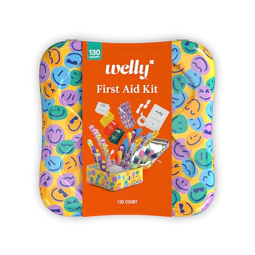 Welly First Aid Kit - Adhesive Flexible Fabric and Waterproof Bandages, Tape and Non-Stick Pads, Butterfly Strips, Single ...