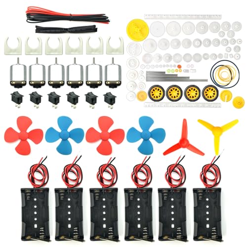 EUDAX 6 Set Rectangular Mini Electric 1.5-3V 24000RPM DC Motor with 84 Pcs Plastic Gears,Electronic Wire, 2 x AA Battery H...