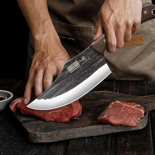 HOSHANHO Butcher Knife Set, Hand Forged Butcher Chef Knife Set with Roll Bag, Sharp Meat Cleaver Knife & Bone Chopper Kniv...