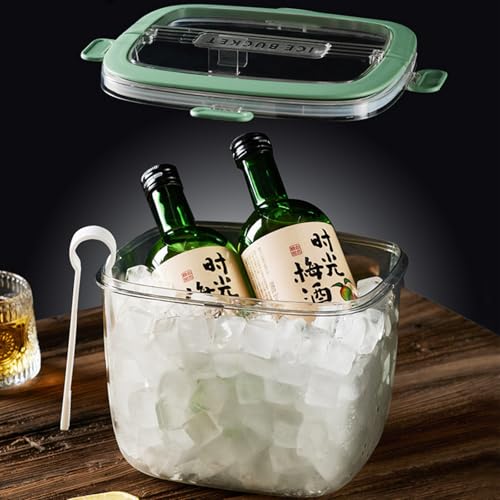 Yamteck Portable Ice Bucket with Lid & Tong for Outdoor Camping, Clear Plastic Storage Bin for Freezer, Refrigerator, Whis...