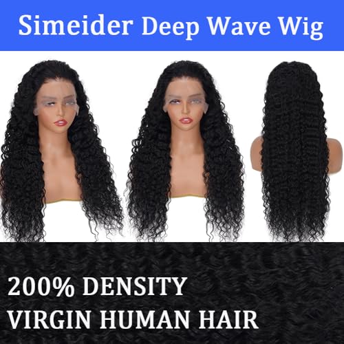 13x6 Deep Wave Lace Front Wigs Human Hair 18 Inch HD Transparent Lace Frontal Wigs Human Hair Deep Wave Wigs For Women 200 Density Deep Curly Wigs Pre Plucked With Baby Hair