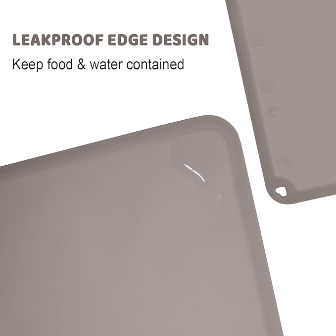 Silicone Placemat for Toddles Kids Non-Slip Reusable Portable Baby Placemats for Restaurant Stain-Proof Children Food Mats Eating Table Mat 2 Pack (Charcoal)
