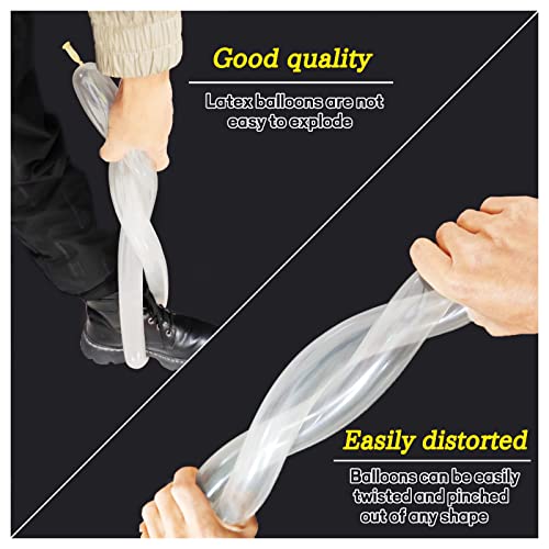 KAWKALSH 260 Clear Long Balloons for Animals, Thickening Skinny Latex Twisting for Arch Modeling Magic Clown Birthday Wedd...