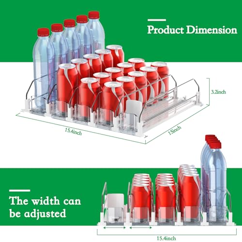 Drink Organizer for Fridge-White Automatic Pusher Glide,12oz 16oz 20oz-Soda Dispenser for Fridge-Holds up to 25 Cans