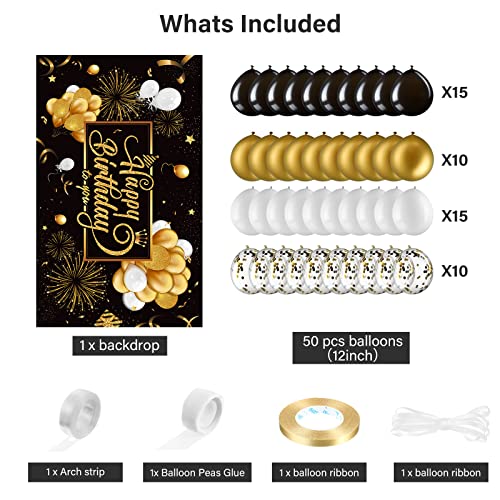 Tatuo Black and Gold Birthday Party Decorations 50 Pieces Gold Black Balloon Arch Garland Kit Happy Birthday Backdrop Bann...