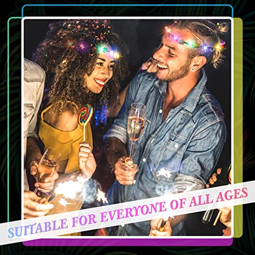 Yunsailing 64 Pcs Mardi Gras Light up Flower Crown LED Glow Party Headband Girl Headpiece Glowing Floral Headdress(Classic)