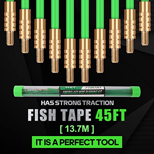 FTIHTRY 45FT Fiberglass Running Electrical Wire Cable Glow Rods Wire Pulling, Fish Rods Electrical Kit with 8 Different At...
