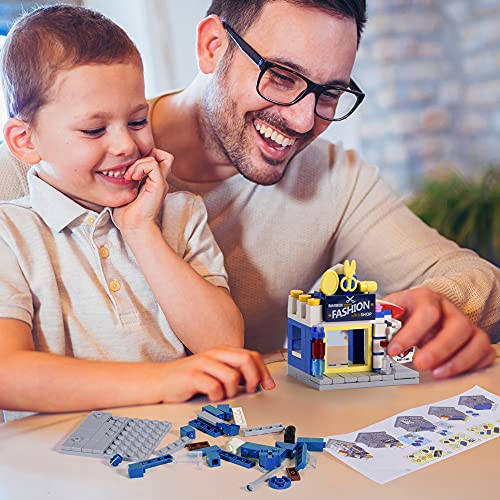 ZornRC 8 Packs Mini City Shop Street View Building Blocks Kit,MOC Construction Creative Educational Kit with Hair Salon & ...