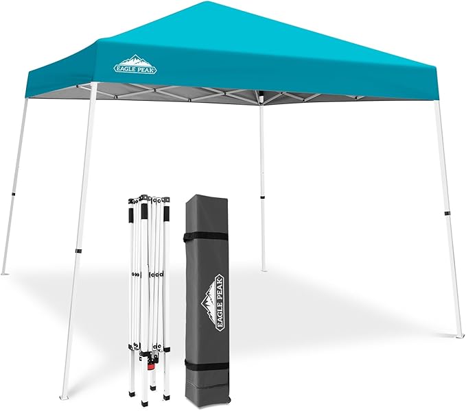 EAGLE PEAK 10x10 Slant Leg Pop-up Canopy Tent Easy One Person Setup Instant Outdoor Beach Canopy Folding Portable Sports S...