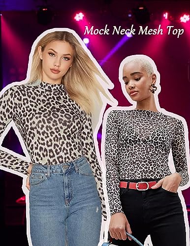 Avidlove Mesh Top for Women Long Sleeve See Through Shirt Mock Neck Sheer Blouse Clubwear Party XS-XXL