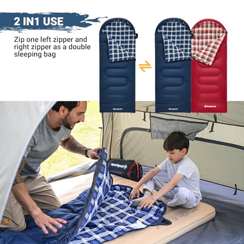 KingCamp 45°F Kids Sleeping Bag, Lightweight Waterproof & Compact Flannel Sleeping Bags Cold Weather & Warm Youth Essentia...