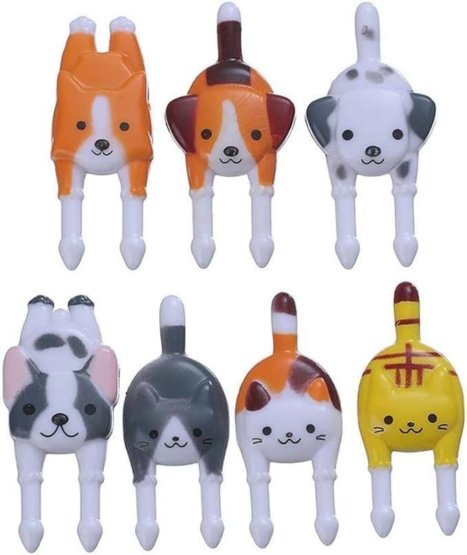 7Pcs Cute Reusable Safety Plastic Food Fruit Fork Picks, Animals Cake Dessert Forks Mini Cartoon Puppy Dog Toothpick for P...