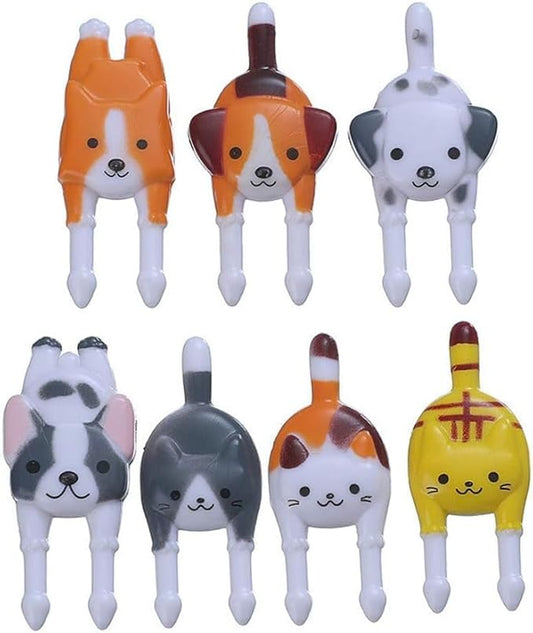 7Pcs Cute Reusable Safety Plastic Food Fruit Fork Picks, Animals Cake Dessert Forks Mini Cartoon Puppy Dog Toothpick for P...