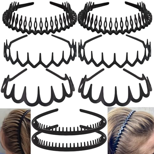ULTIMUTE 8 PCS Fashion No Slip Effortless Plastic Headbands with Teeth Comb Black Skinny Hair Accessories Bands for Women ...
