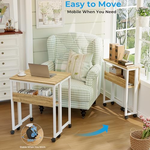 GreenForest Folding Desk Small Rolling Desk with Storage Shelf,24.8 inch Foldable Computer Desk with Wheels for Small Spac...