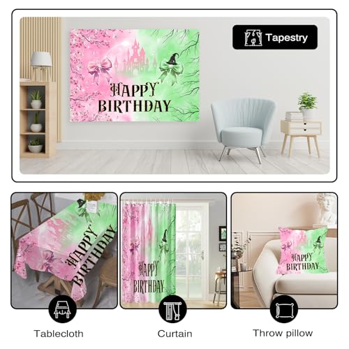 Mocsicka Pink and Green Birthday Backdrop Decorations Witch Happy Birthday Banner Supplies for Princess Girls Women Castle...
