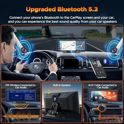 9.26 Inch Wireless Apple CarPlay and Android Auto Screen with Dash Cam 2.5K Front 1080P Rear Recording, Voice Control, GPS...