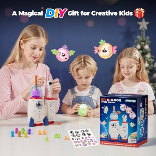 PINSHILE DIY Space Magic Balloon Craft Kit, Sticker Decorated Balloons Toy for Kids, Rocket Air Pump Fun with Balloon Mons...