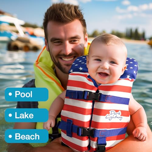 Dark Lightning USCG Approved Infant Life Jacket 0-30 lbs, Swim Vest for Baby/Toddlers 1-3 Year Old 20-30 lbs,Toddler Float...