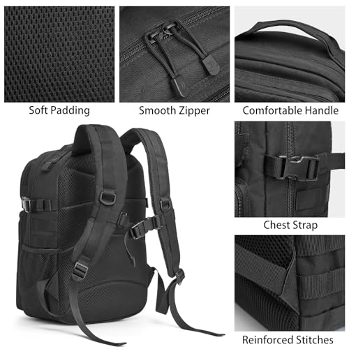 G4Free 25L Small Backpack Fits 15" Laptop, Tactical Work Back Pack Travel Bag for Men, Black