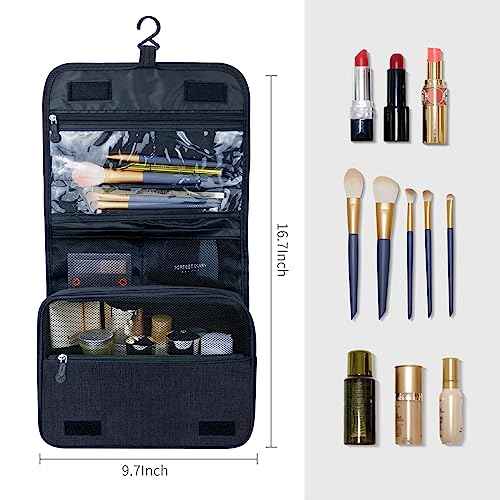 Large Capacity Toiletry Bag Travel Bag with Hanging Hook for Men and Women Waterproof Travel Cosmetic Bag Bathroom Storage Bag for Brushes Set,Full-Sized Shampoo,Toiletries,Accessories-Black