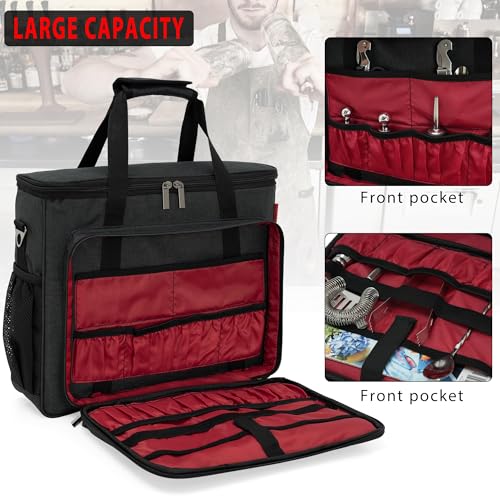 OUUTMEE Bartender Bag, Bartender Kit Travel Bag for Cocktail Shaker Set, Portable Carrying Case with Compartments for Wine...