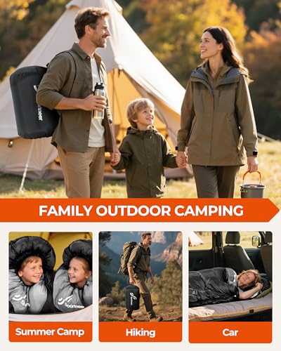 Sportneer Sleeping Bag for Adults & Kids, Cold Weather 3–4 Season Camping Sleeping Bags with 32–65℉ or 50–80℉ Temperature ...