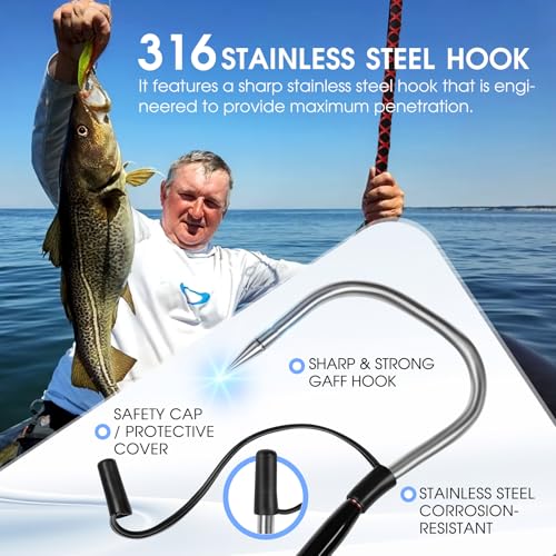 FISHAPPY Fishing Gaff Saltwater Fish Gaff with S316 Stainless Steel Fishing Hook Carbon Fiber Fishing Gaff