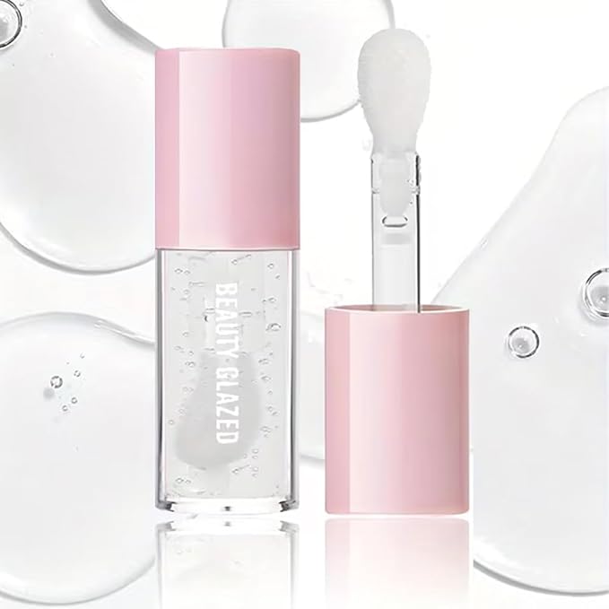 Beauty Glazed Big Brush Head Lip Oil, Ultra-Hydrating & Nourishing, Smooth Glossy Finish Lip Glow Oil, Shiny and Vegan Tinted Lip Gloss, Non-Sticky Formula (2, Clear & Pink)