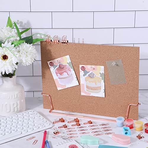 12.6 x 9 Inch Small Desktop Cork Board with Stand Rose Gold Bulletin Memo Message Picture Double Sided Pin Board for Offic...