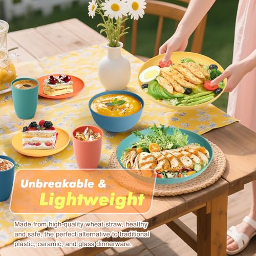 Homienly Dinnerware Set 32-Piece Wheat Straw Dinnerware Sets Unbreakable Reusable Dinnerware Set Kitchen Cups Plates and B...